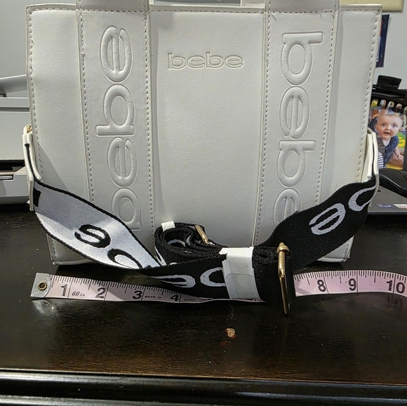 Bebe White Tote Shoulder Bag with Black Strap - Picture 12 of 14